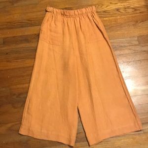 Tribe Alive Cropped Mustard Yellow Linen Pants